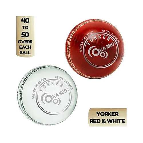 Cricket Leather Ball | 40 to 50 Overs | Yorker Red & White | Pack of 2