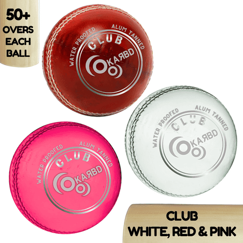 Cricket Leather Ball | 50+ Overs | Club White, Red & Pink | Pack of 3