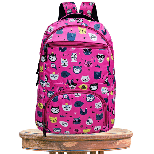 School Bag Laptop Backpack for Kids |  Meow Design Pink - Height 18 Inches