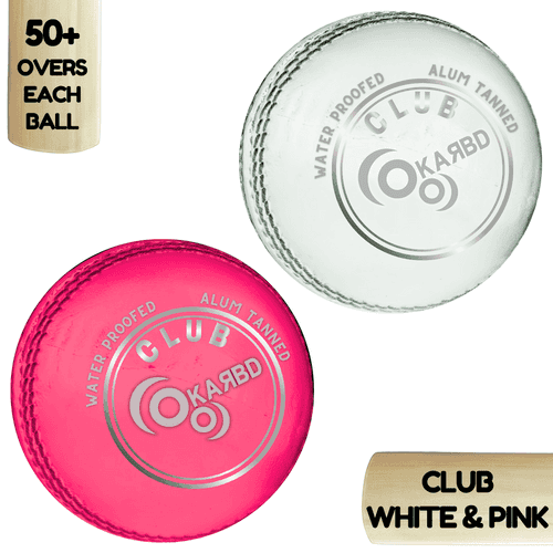 Cricket Leather Ball | 50+ Overs | Club White & Pink | Pack of 2