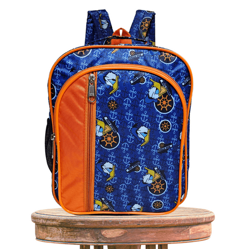 School Bag Backpack for Kids | Donald Duck Cartoon Design | Blue Orange - Height 12 Inches