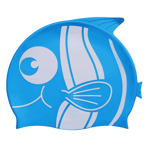 Fish Design Silicone Swimming Cap for Kids | Water Blue White