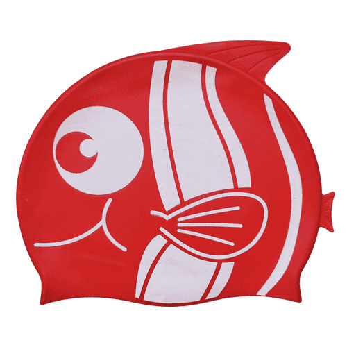 Fish Design Silicone Swimming Cap for Kids | Red White