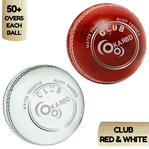 Cricket Leather Ball | 50+ Overs | Club Red & White | Pack of 2