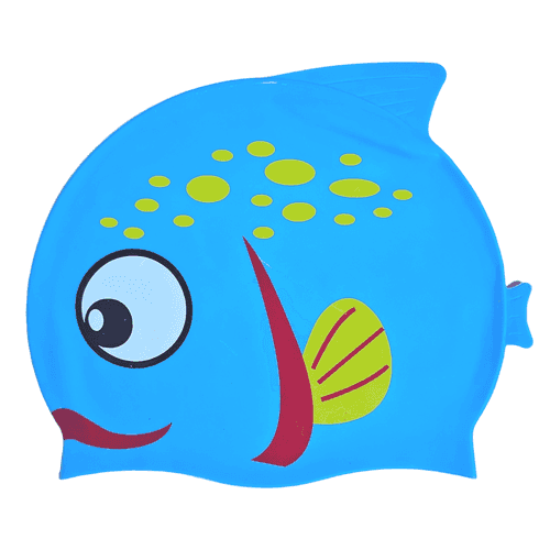 Fish Design Silicone Swimming Cap for Kids | Water Blue Mix
