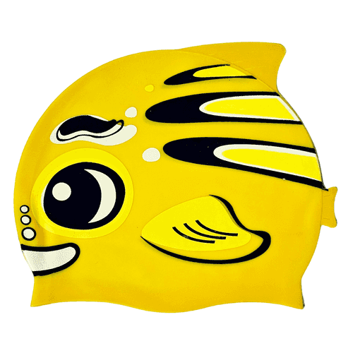 Fish Design Silicone Swimming Cap for Kids | Yellow Mix