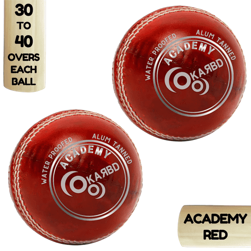 Cricket Leather Ball | 30 to 40 Overs | Academy Red | Pack of 2