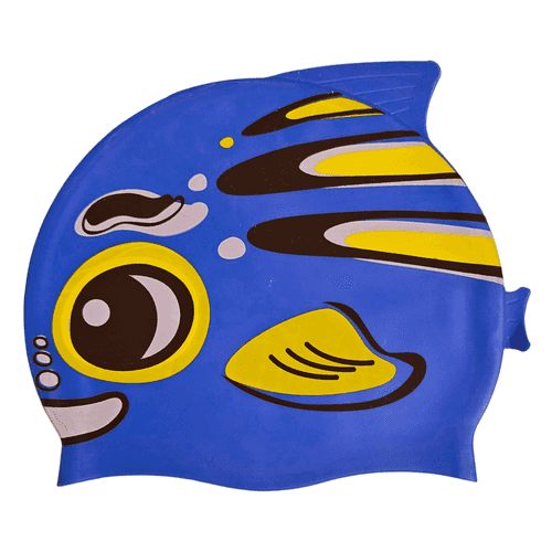 Fish Design Silicone Swimming Cap for Kids | Dark Blue Mix2