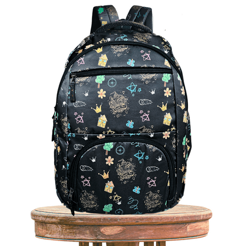 School Bag Backpack for Kids | Doodle Art Design Black - 17 Inches