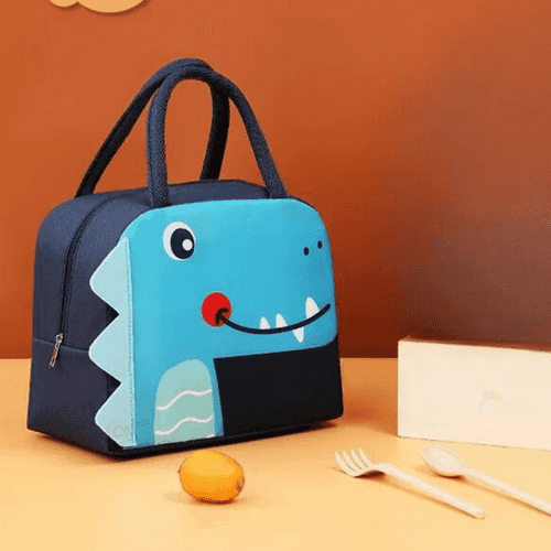 Insulated Lunch Box Bag with Aluminium Foil Insulation | Blue Color, Dinosaur Design