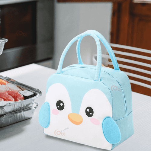 Insulated Lunch Box Bag with Aluminium Foil Insulation | Light Blue Color, Penguin Design