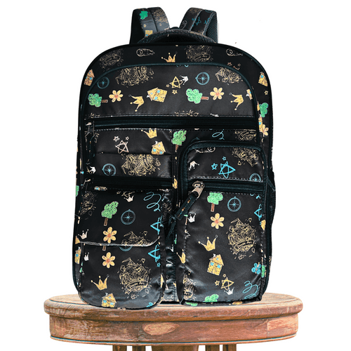 School Bag Backpack for Kids | Doodle Art Design Black - 16 Inches