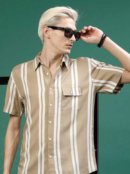 Men's Slim Fit Striped Rayon Shirt