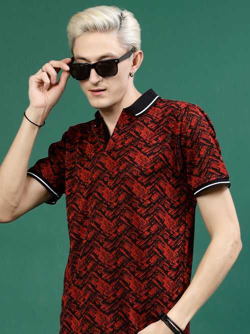 Men's Abstract Jacquard Polo High-Low T-Shirt