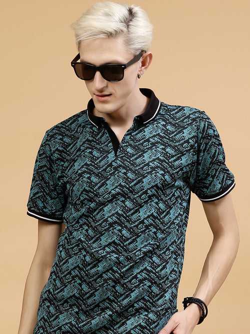 Men's Abstract Jacquard Polo High-Low T-Shirt