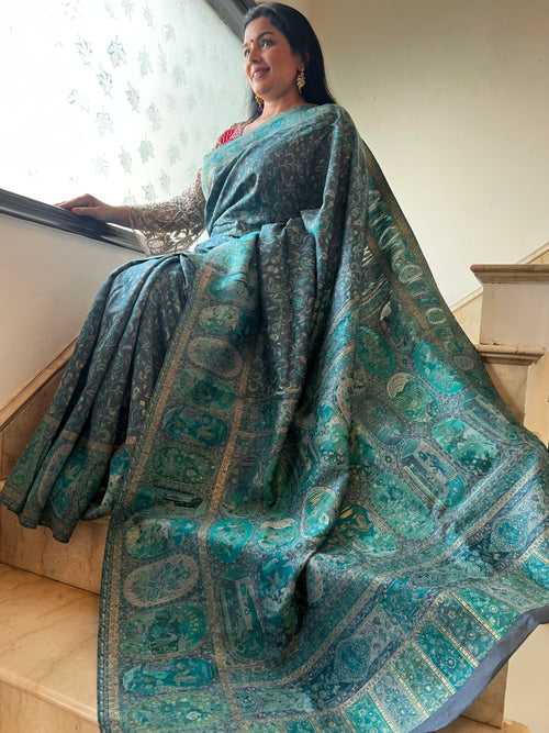 Teal Majesty: Artistry in Silk - Unveiling the Canvas of Tradition