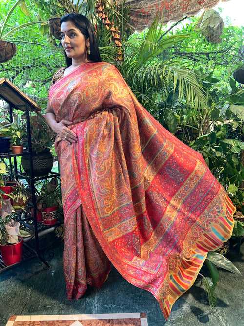 Silk kani saree with paisley motifs