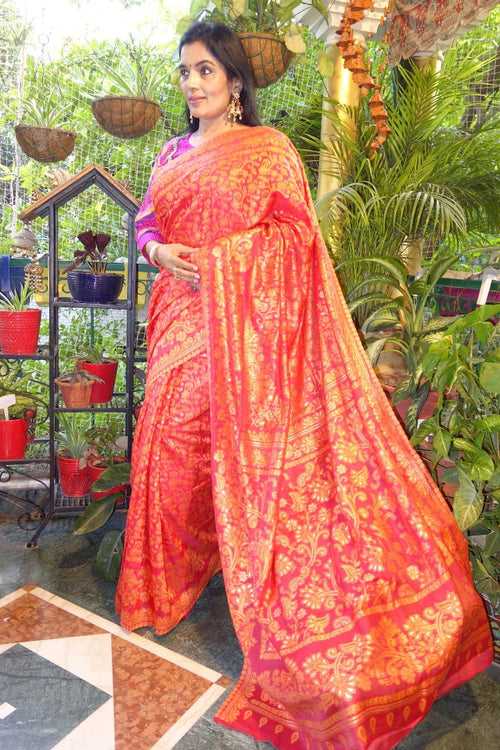 Carrot Red cotton Kani saree