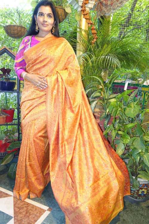 Golden Yellow cotton Kani saree