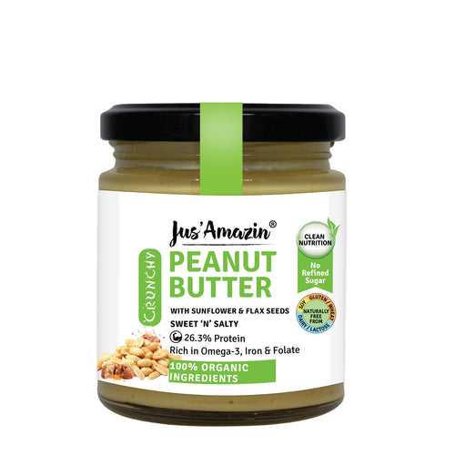 Organic Peanut Butter With Crunchy Whole Flax and Sunflower Seeds - 200 g