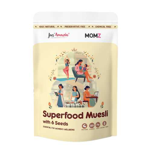 Jus Amazin MomZ 6 Seed Superfood Muesli (250g) | For Active Women & Mothers | 88% Superfoods | High Protein, Fibre, Iron, Calcium & Folate | Clean Nutrition - 100% Natural, 0% Junk/Chemicals