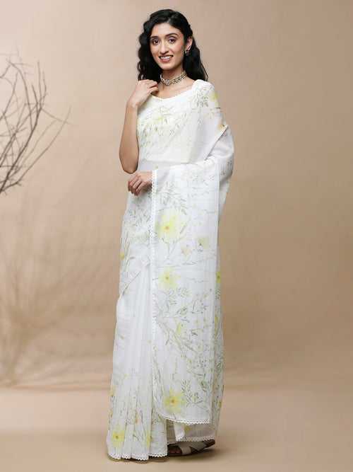 Roop Kota Yellow On White Saree