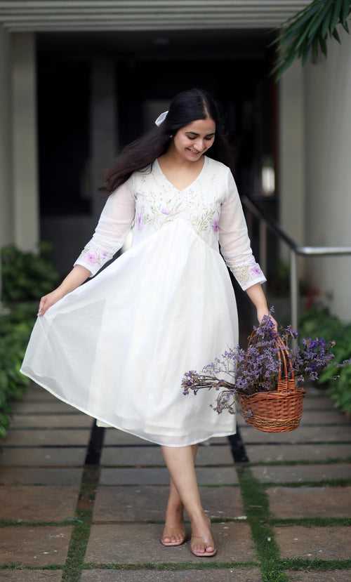 Pearl Bloom Kota Cotton And Lilac Orchid Kurta/ Dress