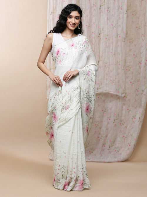 Roop Linen Pink On White Saree