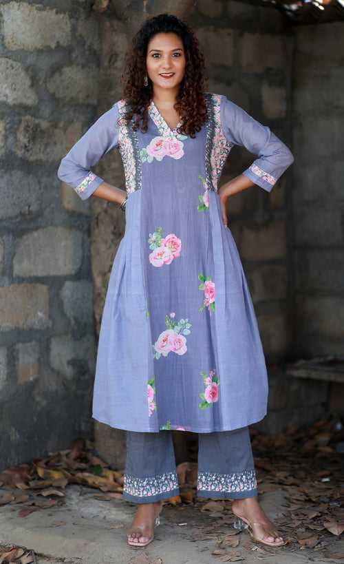 Anchor Grey Rose Garden Cotton Kurta Set