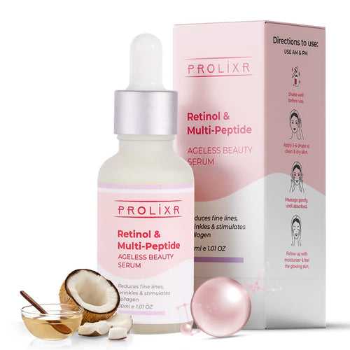 Prolixr Retinol and multi peptide anti-ageing face serum - for younger looking & spotless skin - reduces fine lines & wrinkles - all skin types - 10 ml- travel friendly- mini