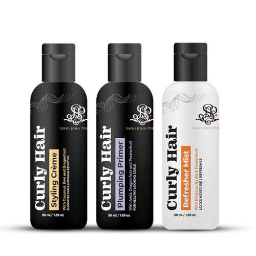 Curly Hair Plumping Primer, Cream and Refresher Mist Set | Frizzy, Curly Hair Products | Hair spray | Hair care for curly hair | Magic hair care for curls | Created by Savio John Pereira (pack of 3)