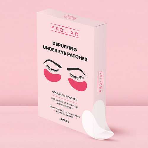 Prolixr Depuffing Under Eye Patches - Collagen Booster | Aging | Puffiness | Dark Circles | Cooling | Hydrating | Men & Women - 5 Patches