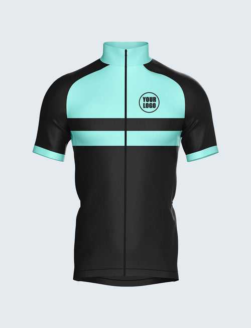 Custom Men's Quarter-Zip Cycling Jersey Aqua Blue & Black - 1933BK_CYT