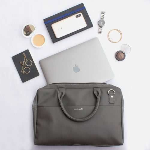 14.5 Inch Grey Leather Laptop Bag