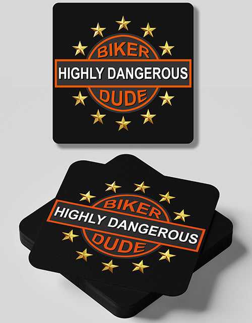 Highly Dangerous Biker Dude - 4 Coasters Set