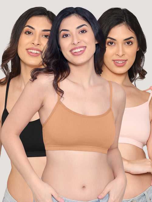 Kalyani Mia Full Coverage Double Layered Cups Cotton Beginners Bra | Pack of 3