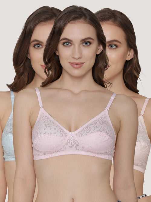 Kalyani Snow Waves Wirefree Non- Padded Printed Cotton Everyday Bra | Pack of 3