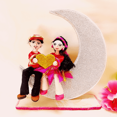 Miniature - Quilled Couple Sitting On Moon