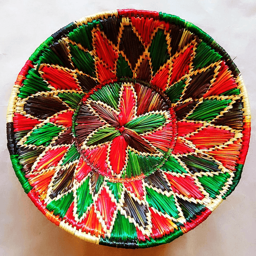 Sikki Grass Decorative Basket- Red & Green Floral Small