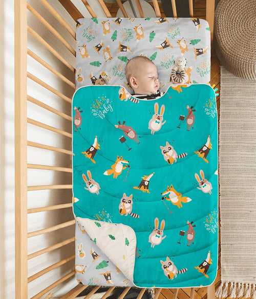 All Weather Quilt + Organic Cotton Flat Crib Sheet Combo