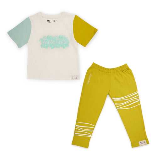 Miko Lolo Coral Dream T-shirt with Mustard Ripple Leggings Set