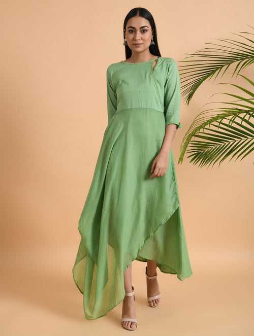 Green Overlap drape dress