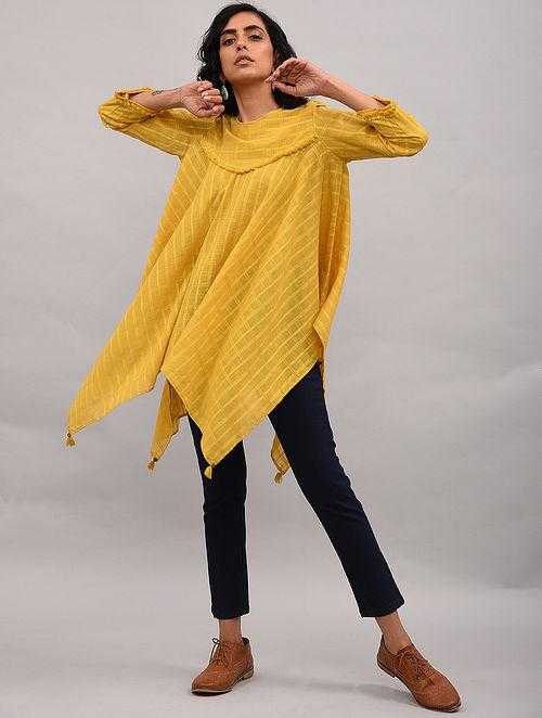 Yellow Asymmetrical Cotton Top with Tassels