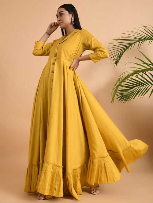 Yellow Cotton Silk Jacket Dress
