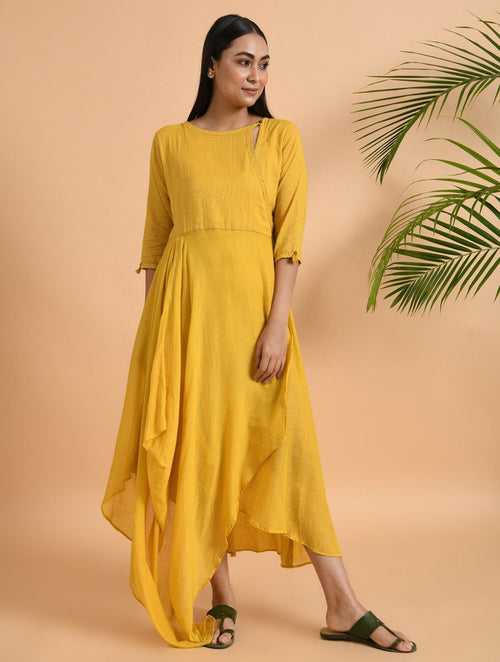 Yellow Overlap drape dress