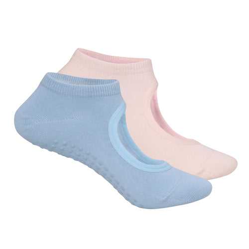 Set Of 2 Yoga Socks Anti-Skid Technology - Light Blue & Baby Pink