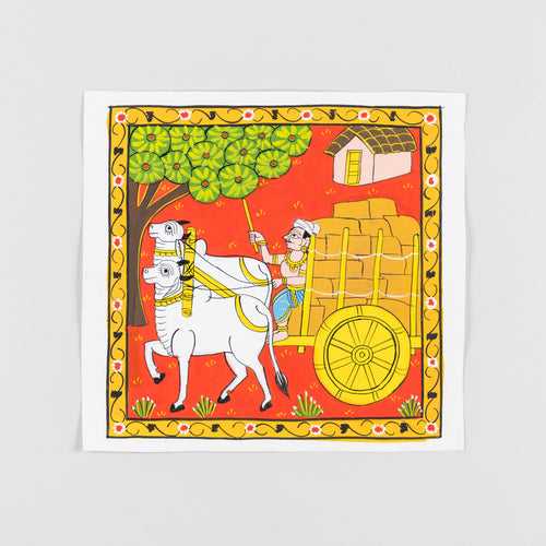 Cheriyal Painting Man Riding Bullock Cart 11.5x11.5