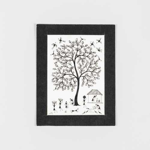 Warli Painting on Paper Tree of Life 8x10 Unframed