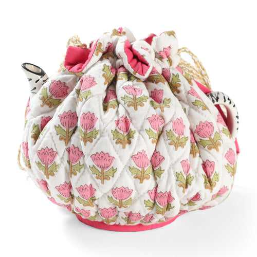 Hand Block Printed Tea Cozy - White & Pink