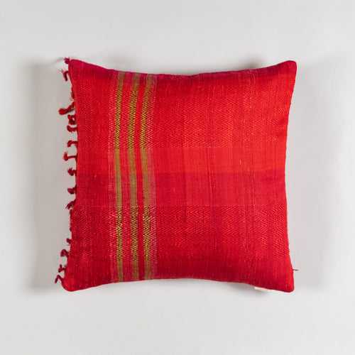 Handwoven Upcycled Red Wool & Oak Silk Cushion Cover - 18x18